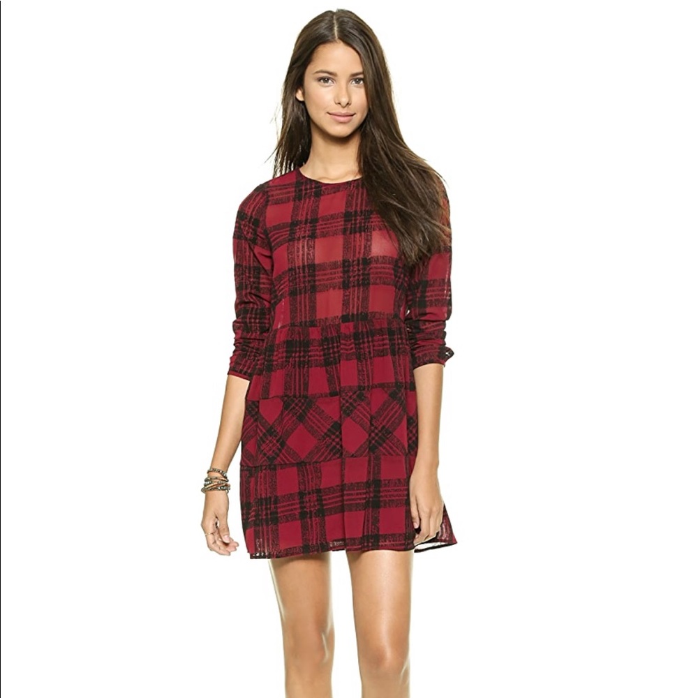re:named plaid long sleeve dress